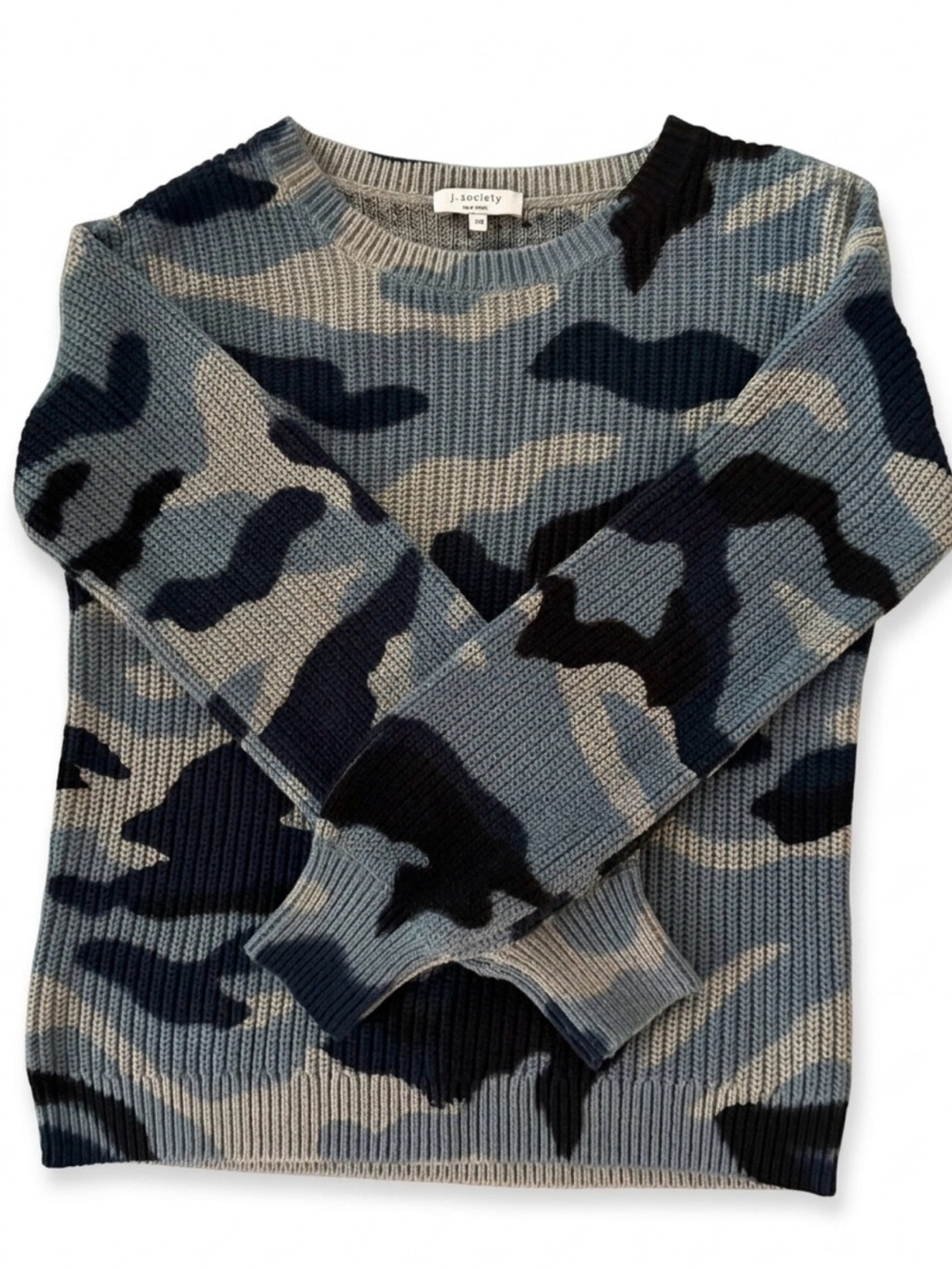 J. Society 100% Cotton Navy & Gray Camo Ribbed Crewneck Sweater - Size XS